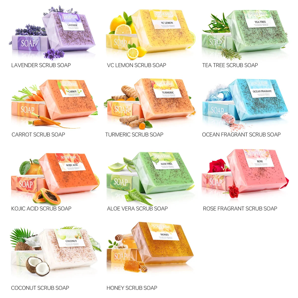 M+100G Natural Honey Walnut Particle Scrub Soap Gently Cleanses Pores Long-Lasting Aromatic Facial Wash and Bath Handmade Soap