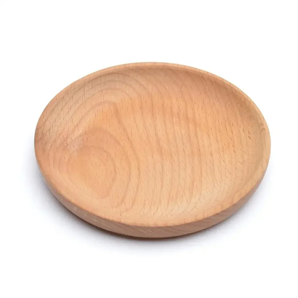 Eco - friendly Wooden Service Tray for Home, Hotel, School Party, Round Plate Snack, Cake, Fruits, Sushi, Dessert Tableware 30P