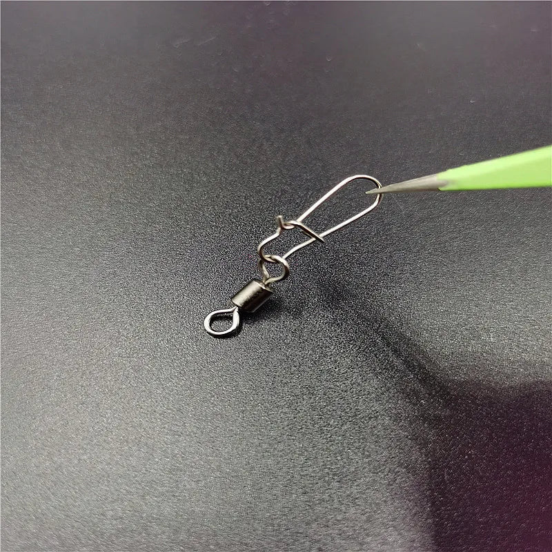 50pcs/lot Fishing Connector 2# 4# 6# 8# 10# Pin Bearing Rolling Swivel Stainless Steel With Snap Fishhook Lure Tackle