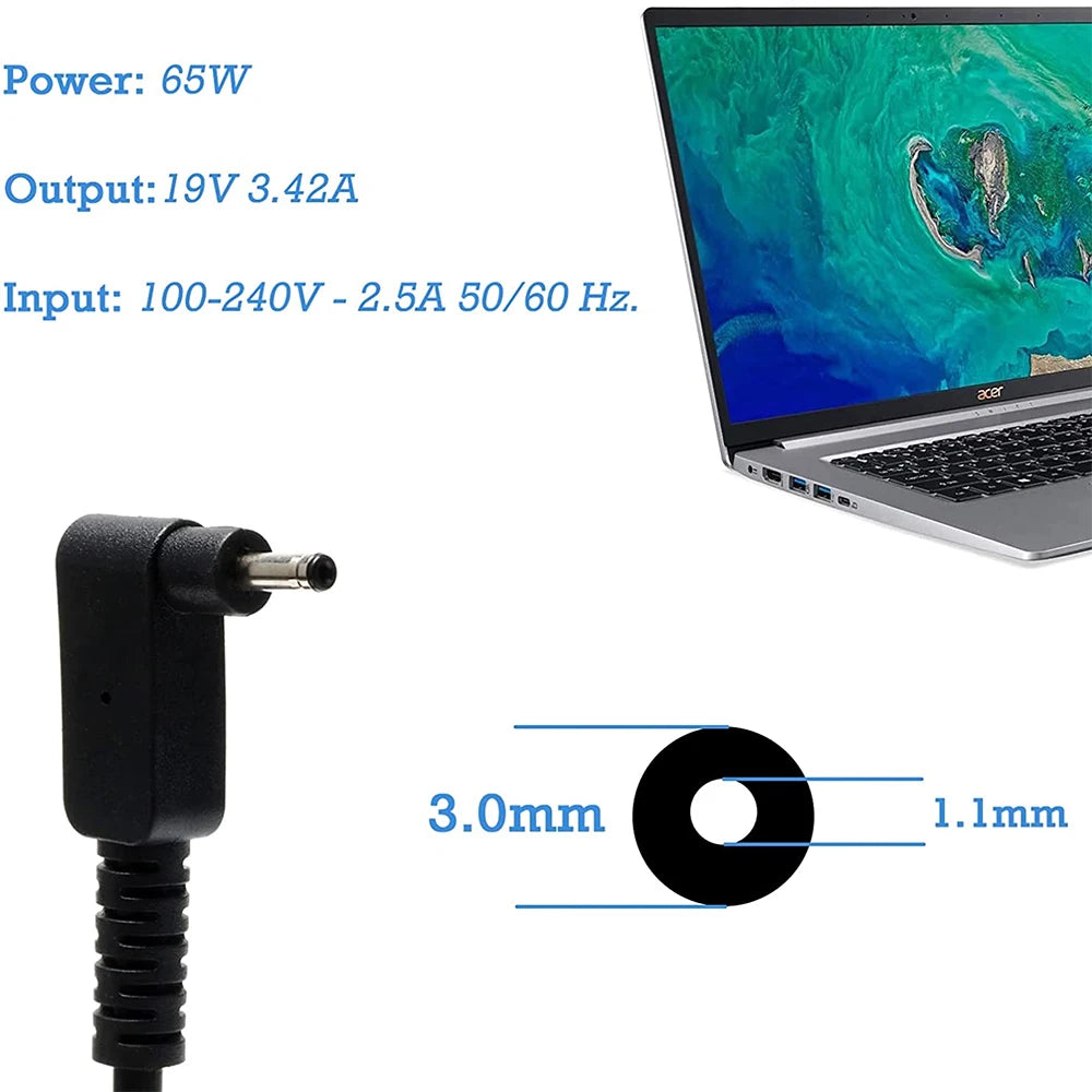 65W Charger for Acer Chromebook 11 R11 13 14 15 CB3 CB5 CB3-532 CB3-111 CB3-131 CB3-431 CB5-571 CB5-132T C720 C720P AC Adapter