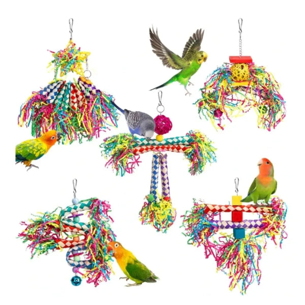 1PC Parrot Toy Biting Toy Drawing Toy Finger Set Sichuan Pepper Wood Paper Silk Weaving Tube Toy Set