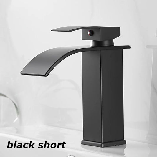 Copper Waterfall Basin Faucet European Style Black Silver Paint Hot and Cold Dual Control Faucet Kitchen Bathroom Wash Basin