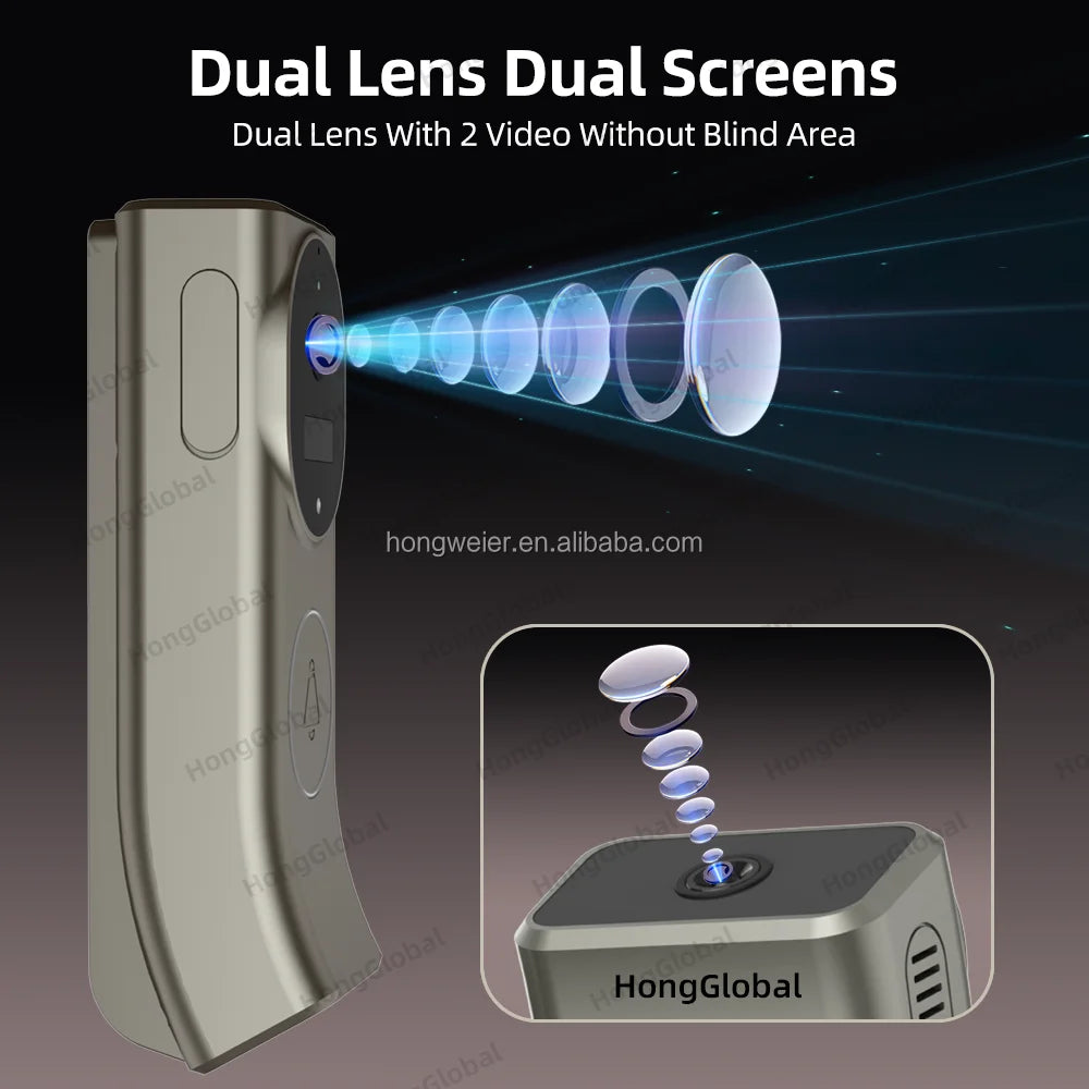 HongGlobal 4MP Home Doorbell Surveillance Security Ring Door Bell Camera ICam365 IP Dual Lens WiFi Smart Wireless Video Doorbell