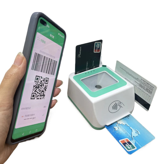 FUWEI F600 Dual IC Chip Card 1D 2D QR Code Barcode Scanner NFC RFID MSR Smart Card Reader 13.56MHz ISO 7811/7816