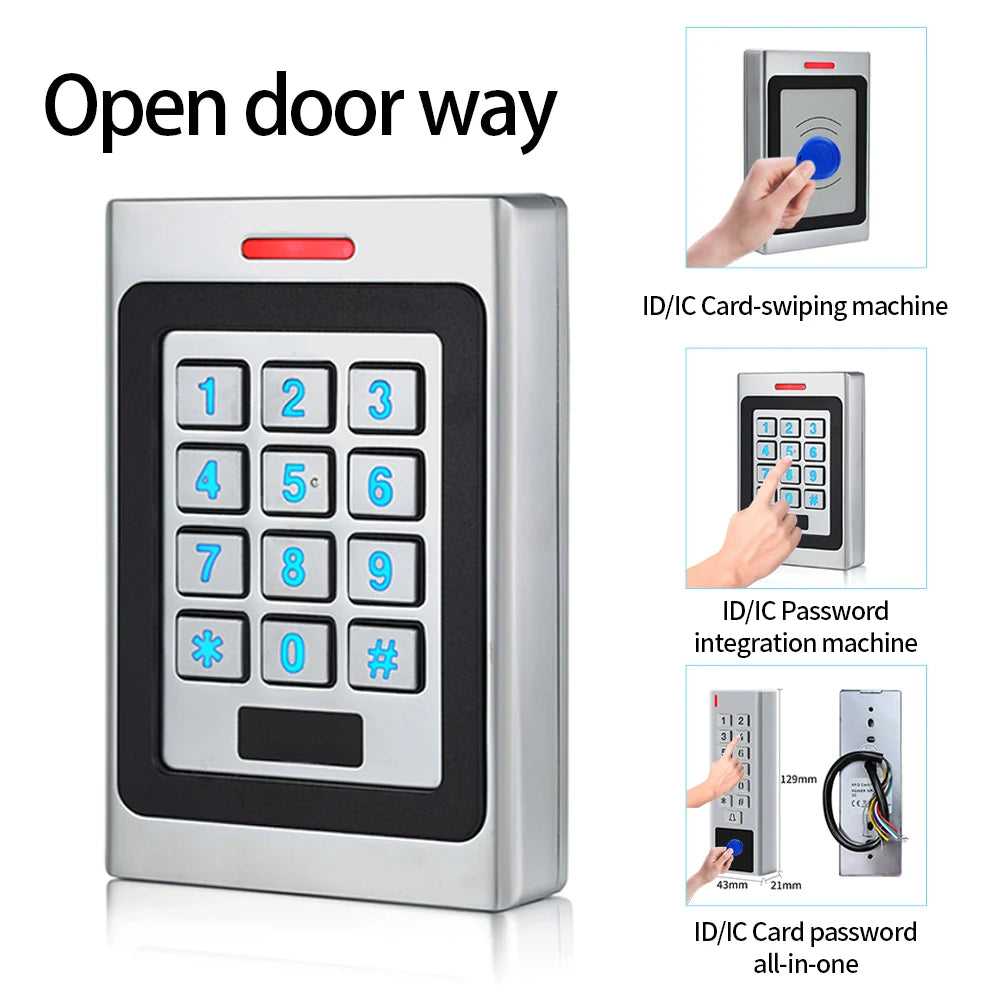Access Control System Kit 5A Power Supply 180kg Magnetic Lock Exit Button RFID Keychain IP67 Waterproof A7 A8