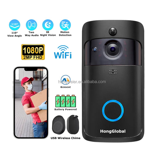 HongGlobal 2MP Surveil Security CCTV House Outdoor IP Home Smart Door Bell Camera Kement Wireless WiFi Video Doorbell Camera