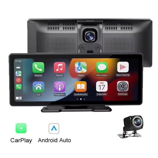 2.5K 10.26" Wireless Car Play Android Auto Portable Navigation Screen With Front Rear Dual Recorder DVR Car Camera