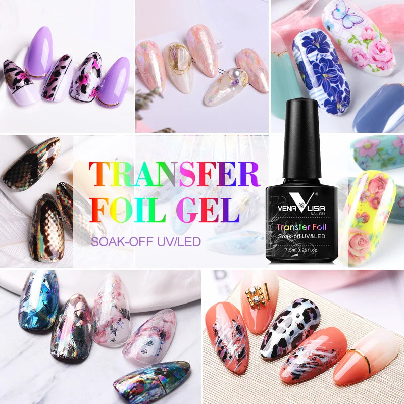 Venalisa Nail Foil Glue Gel Strong Adhesion for Foil Art Stickers Soak off LED Gel Polish Compatible Nail Art Transfer Gel