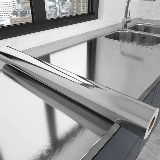 40cm brushed silver self-adhesive wallpaper modern fireproof and waterproof refrigerator living room kitchen countertop