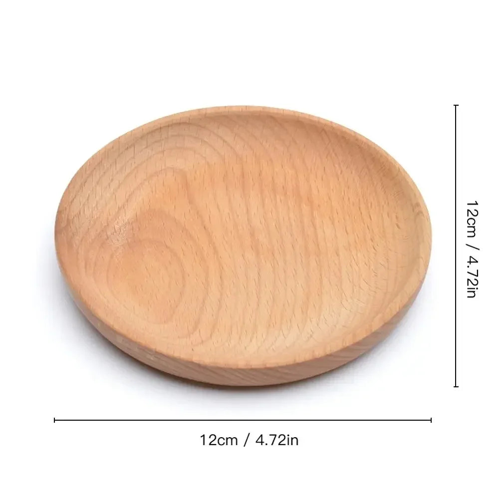 Eco - friendly Wooden Service Tray for Home, Hotel, School Party, Round Plate Snack, Cake, Fruits, Sushi, Dessert Tableware 30P