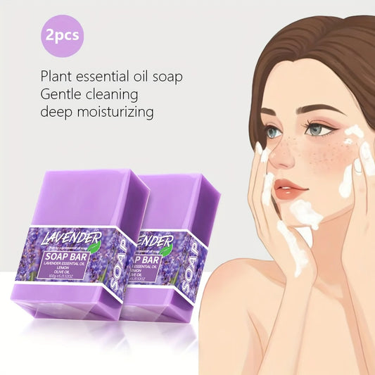 2pcs/Lavender Olive Oil Cleansing Soap, Lemon Handmade Soap, Full Body Suitable Bath Soap