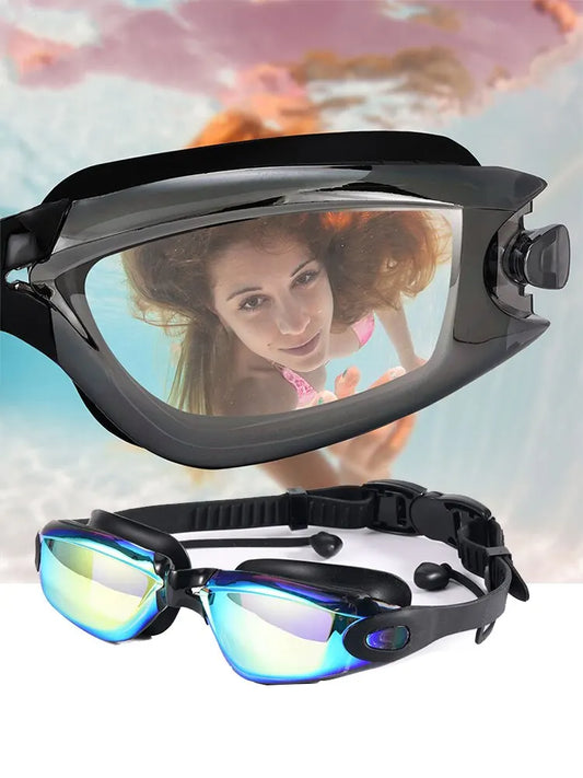 Swimming Goggles Adult Myopia Swimming Goggles One-piece Earplugs Electroplating Anti-fog High-definition Swimming Goggles