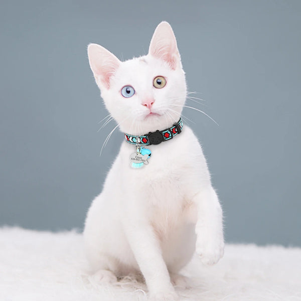 Personalized Nylon Cat Collar Safety Breakaway Small Dog Cats Collars Custom Pet ID Tag Necklace With Bell Gift For Cats Dogs