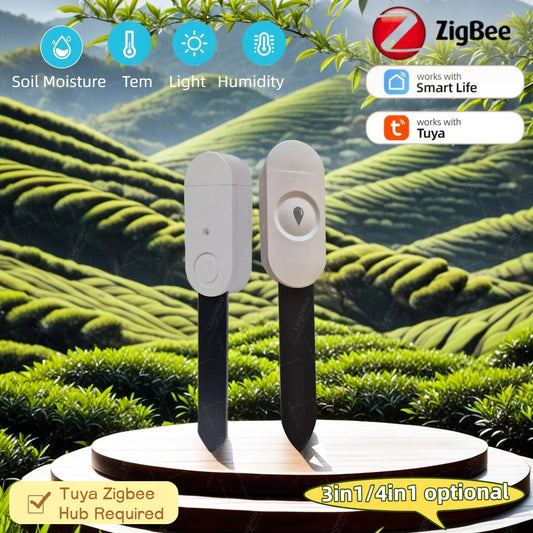 Zigbee Humidity Temperature Moisture Sensor Smart Soil Tester Detector Smart Life Tuya APP Monitor 3in1/4in1 With Light Sensor