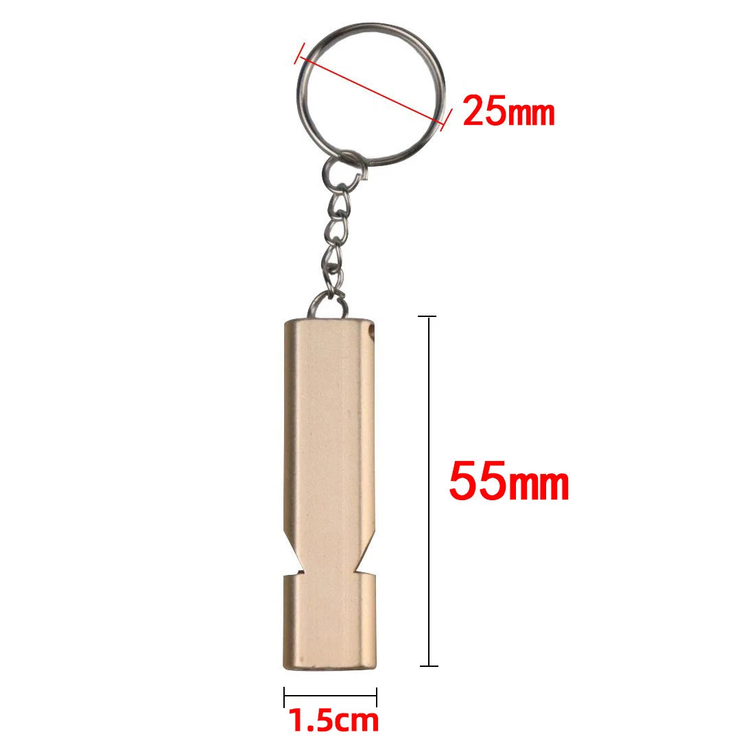 Flat Aluminum Alloy Dual Frequency Survival Whistle Double Tube Loud Outdoor Emergency Whistle for Hiking Camping and EDC