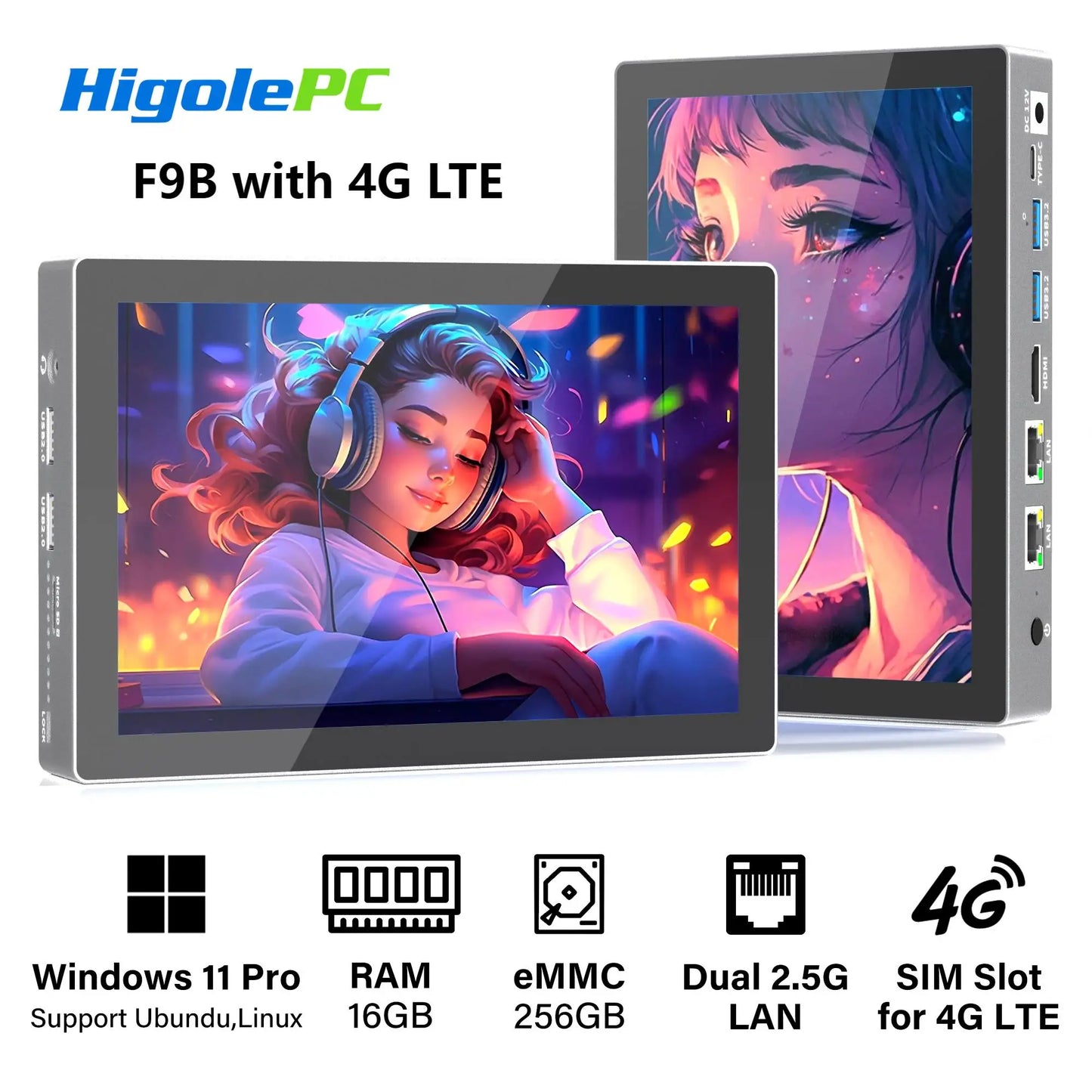 Higole F9B Pro 7'' Mini PC Intel N95 Windows 11 WiFi5 16GB 512GB 5000mAh Dual 2.5G LAN SIM Slot Laptop Desktop PC Mini Computers