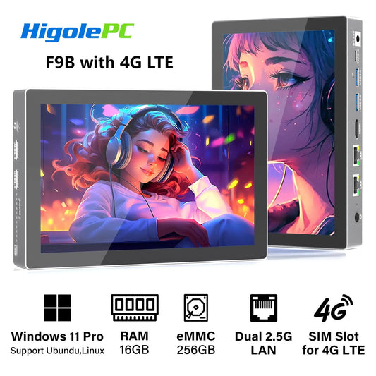 Higole F9B Pro 7'' Mini PC Intel N95 Windows 11 WiFi5 16GB 512GB 5000mAh Dual 2.5G LAN SIM Slot Laptop Desktop PC Mini Computers