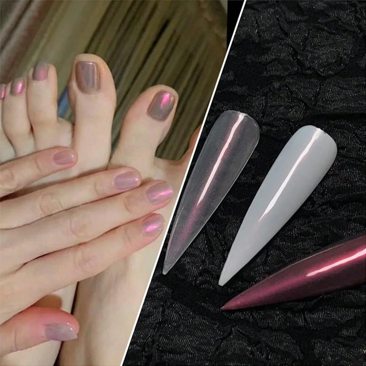 Pearl White Rubbing on Nail Art Glitter Dust Chrome Aurora Yellow Purple Manicure Decorations Mirror Mermaid Nail Powder Pigment