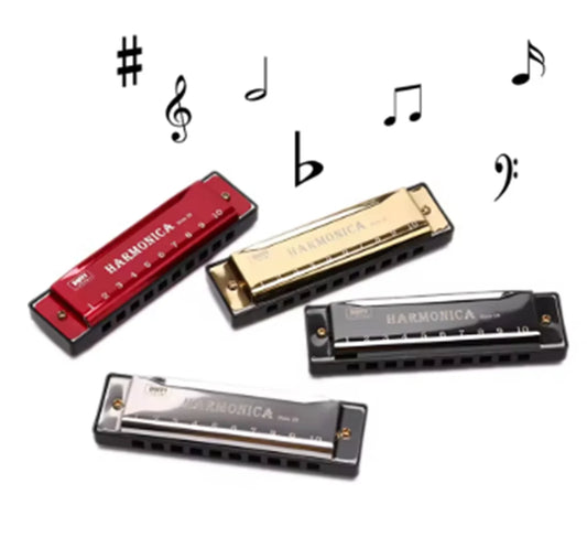 Miwayer 10 Holes Harmonica Key of C ,  Colorful Metal Shell  with Case for Beginner Students Kids Gift with Case
