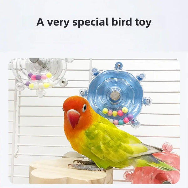 Parrot flying saucer, happy bird, boring toy