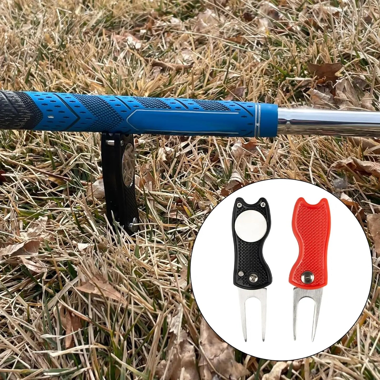 Golf Divot Repair Tool Foldable Metal Golf Green Divot Tool with Magnetic Ball Marker