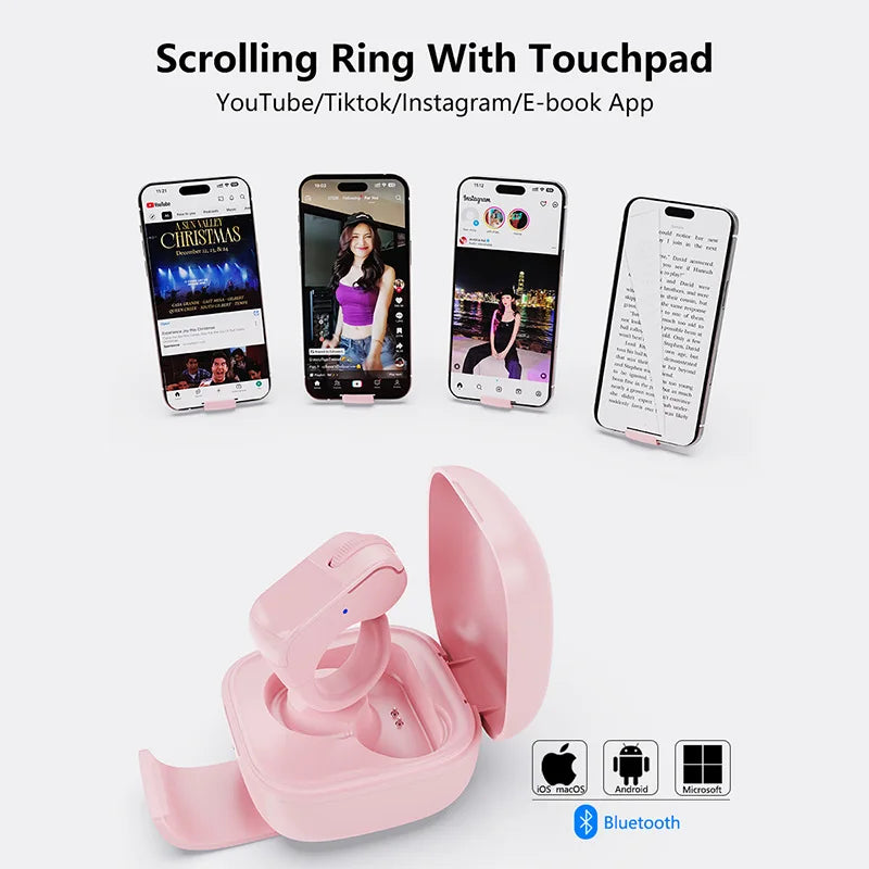 Ring Finger Wireless Mouse 2.4G Bluetooth Dual Mode Touch Screen Scroll Wheel Mini Portable Rechargeable For PPT Speech Tablet