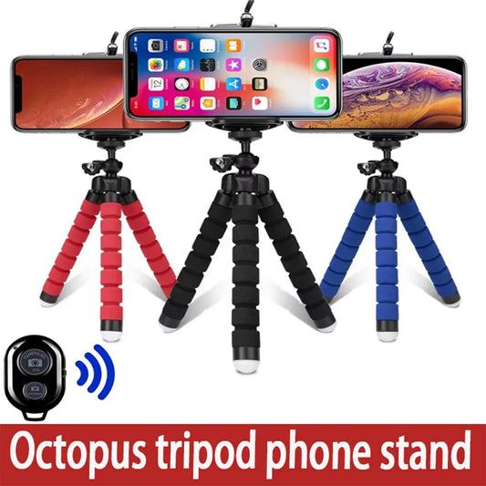 Sponge Octopus Tripod Universal Lazy Mobile Phone Holder Portable Camera Tripod plus Mobile Phone Clip for iphone 15 ipad xiaomi