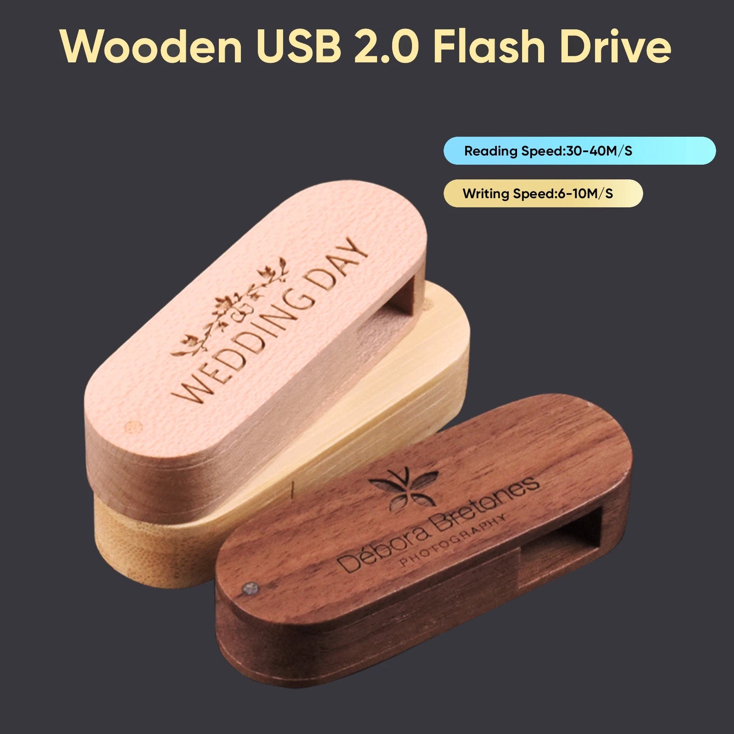JASTER Customize Engraved LOGO wooden rotate usb 2.0 U Disk thumb pen drive 4GB 8GB 16GB 32GB 64gb 128GB (free custom logo)