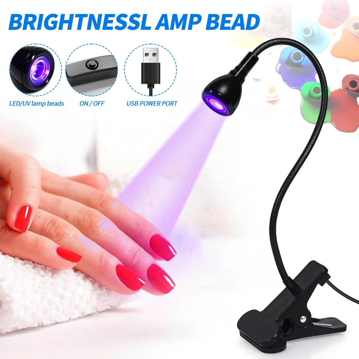 LULAA LED Nail Dryer for Gel Nails Mini Led Nail Polish Light with Gooseneck, Portable Clamp UV Light Lamp for Nail Salon