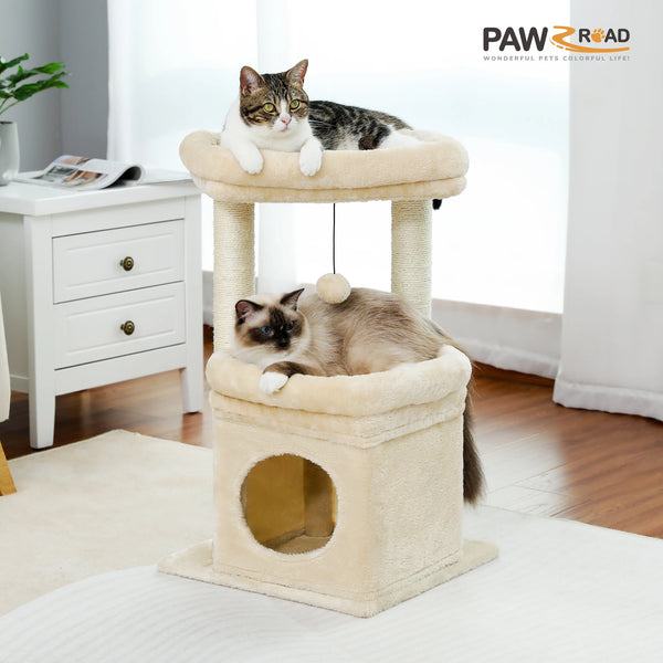 Small Cat Tree with Natural Sisal Scratching Posts Cat Tower for Indoor Cats Cozy Cat Condo Cat Scrapers Accessories Kitten Toys