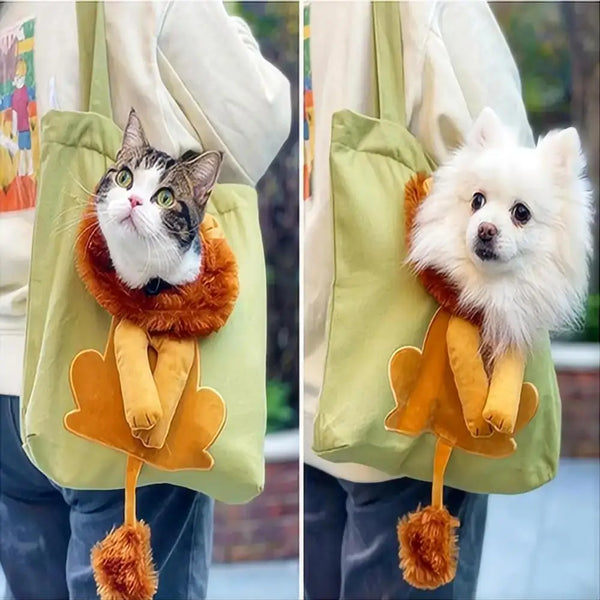Pet Canvas Shoulder Bag Lion Shaped Cat Carrier Comfortable Pet Carrying Pouch Handbag Puppy Messenger Bag For Outdoor Travel