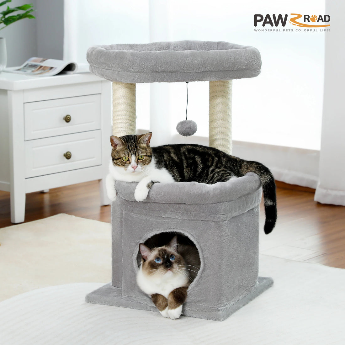 Small Cat Tree with Natural Sisal Scratching Posts Cat Tower for Indoor Cats Cozy Cat Condo Cat Scrapers Accessories Kitten Toys