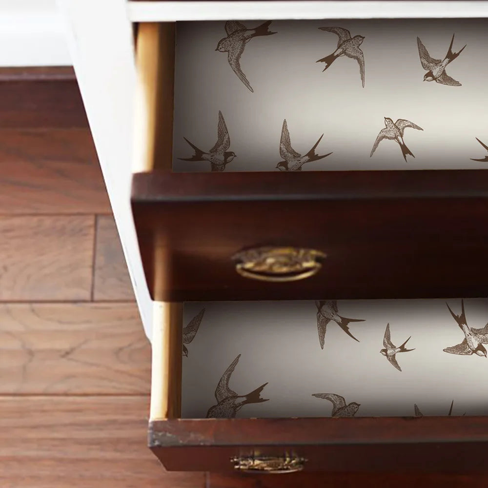 Light Creamy Wallpaper Swallow Bird Waterproof Self-Adhesive Contact Paper for Bedroom Closet Drawer Dresser Home Decor