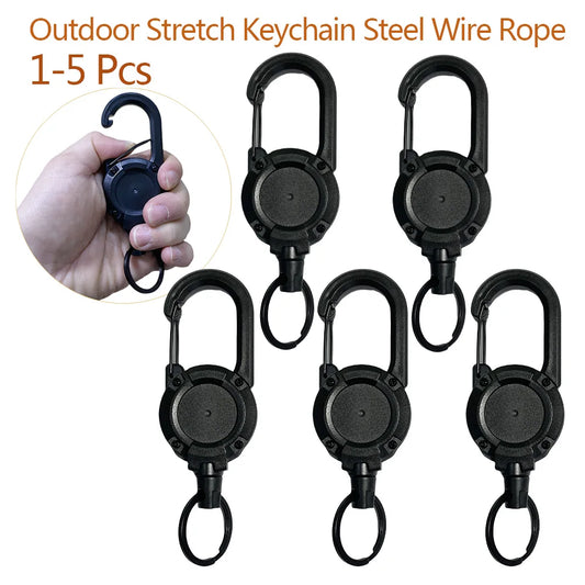 1/3/5Pcs Black Retractable Keychains with Steel Cable Durable ABS Quick Release for Outdoor Camping Hiking Fishing Multi-Tool