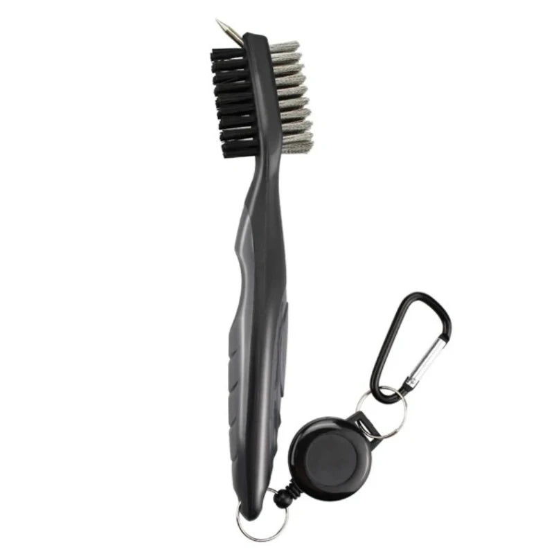 Golf Club Brush Groove Cleaner Retractable Dual Sided Nylon Bristles Aluminum Carabiner Groove Cleaner Groove Cleaning Tool Kit