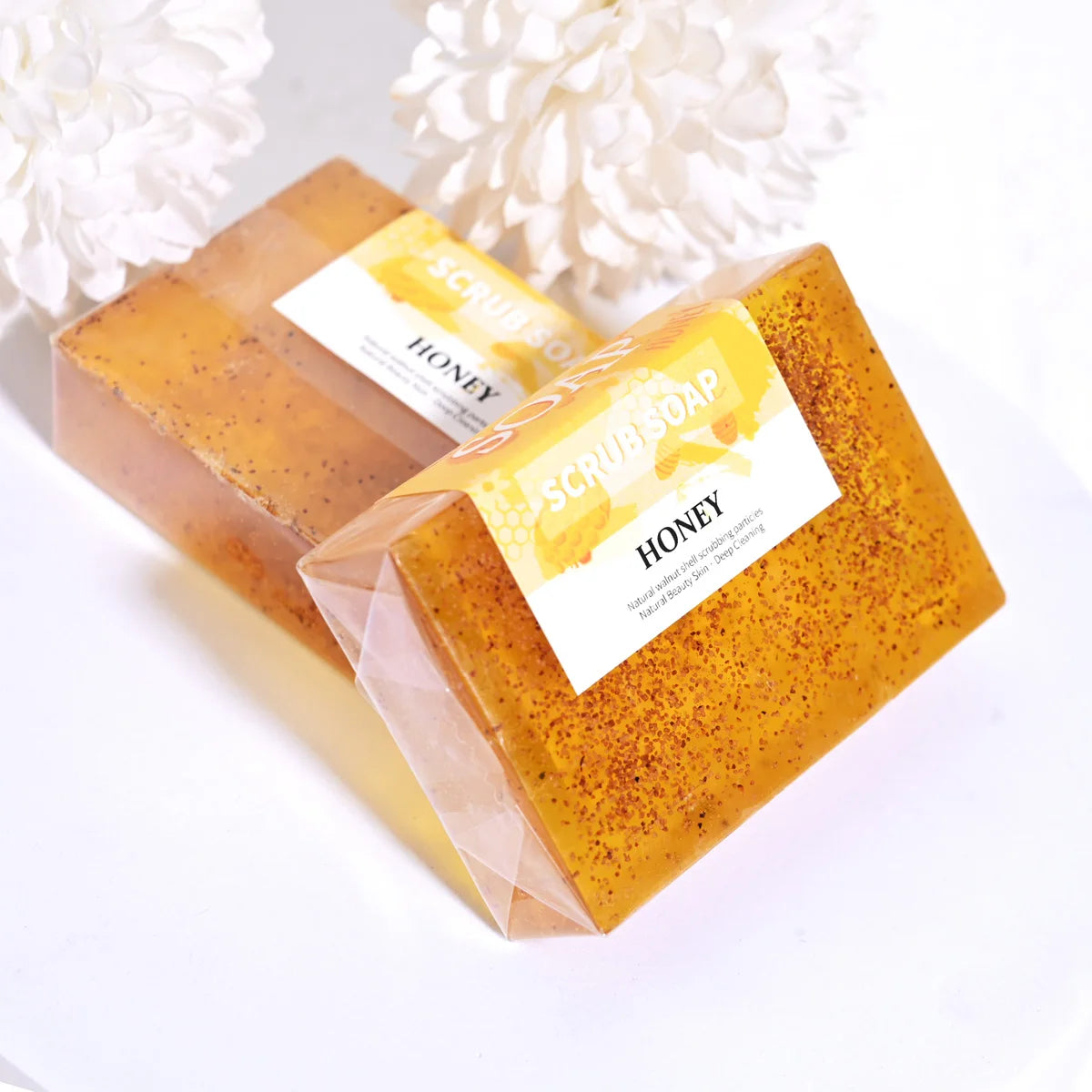 M+100G Natural Honey Walnut Particle Scrub Soap Gently Cleanses Pores Long-Lasting Aromatic Facial Wash and Bath Handmade Soap