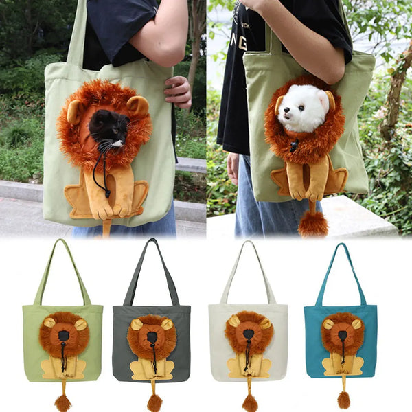 Pet Canvas Shoulder Bag Lion Shaped Cat Carrier Comfortable Pet Carrying Pouch Handbag Puppy Messenger Bag For Outdoor Travel