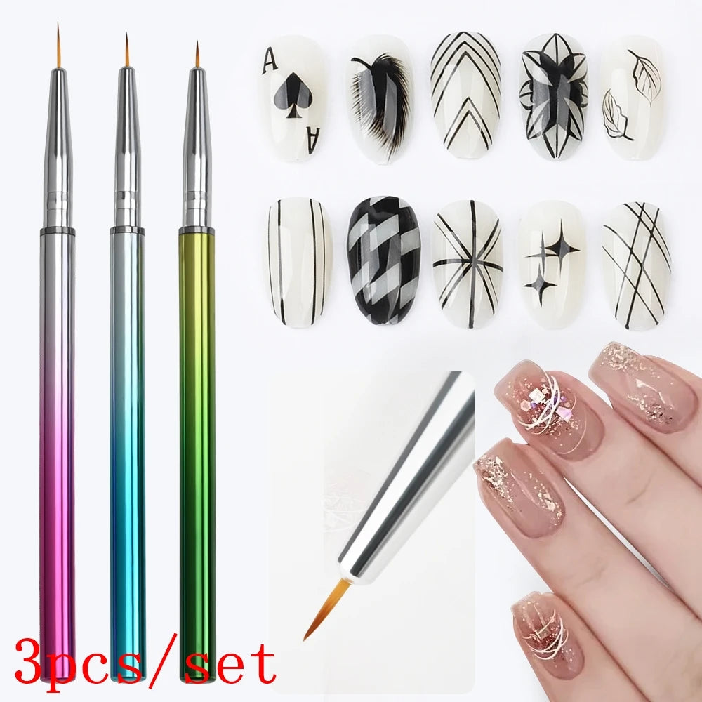 5pcs Premium Nail Art Liner Brush Set - Ultra-Fine Detailing Pens For Precision Manicure 6/9/12/15/26mm Long Line Nail Brushes *