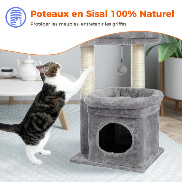 Small Cat Tree with Natural Sisal Scratching Posts Cat Tower for Indoor Cats Cozy Cat Condo Cat Scrapers Accessories Kitten Toys