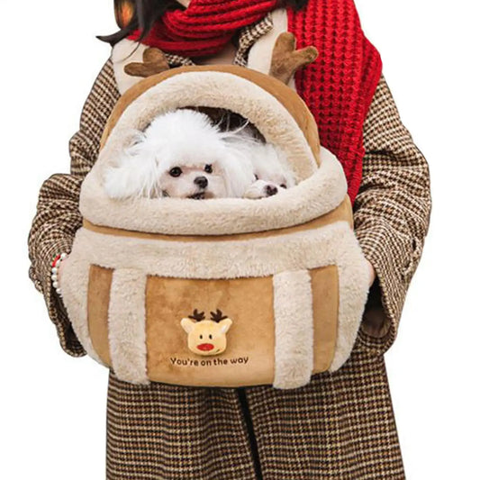 Pet Carrier Bag Elk Shape Plush Pet Carrier Backpack Soft Puppy Outgoing Backpack for Travel Hiking Outdoor Airplane Camping
