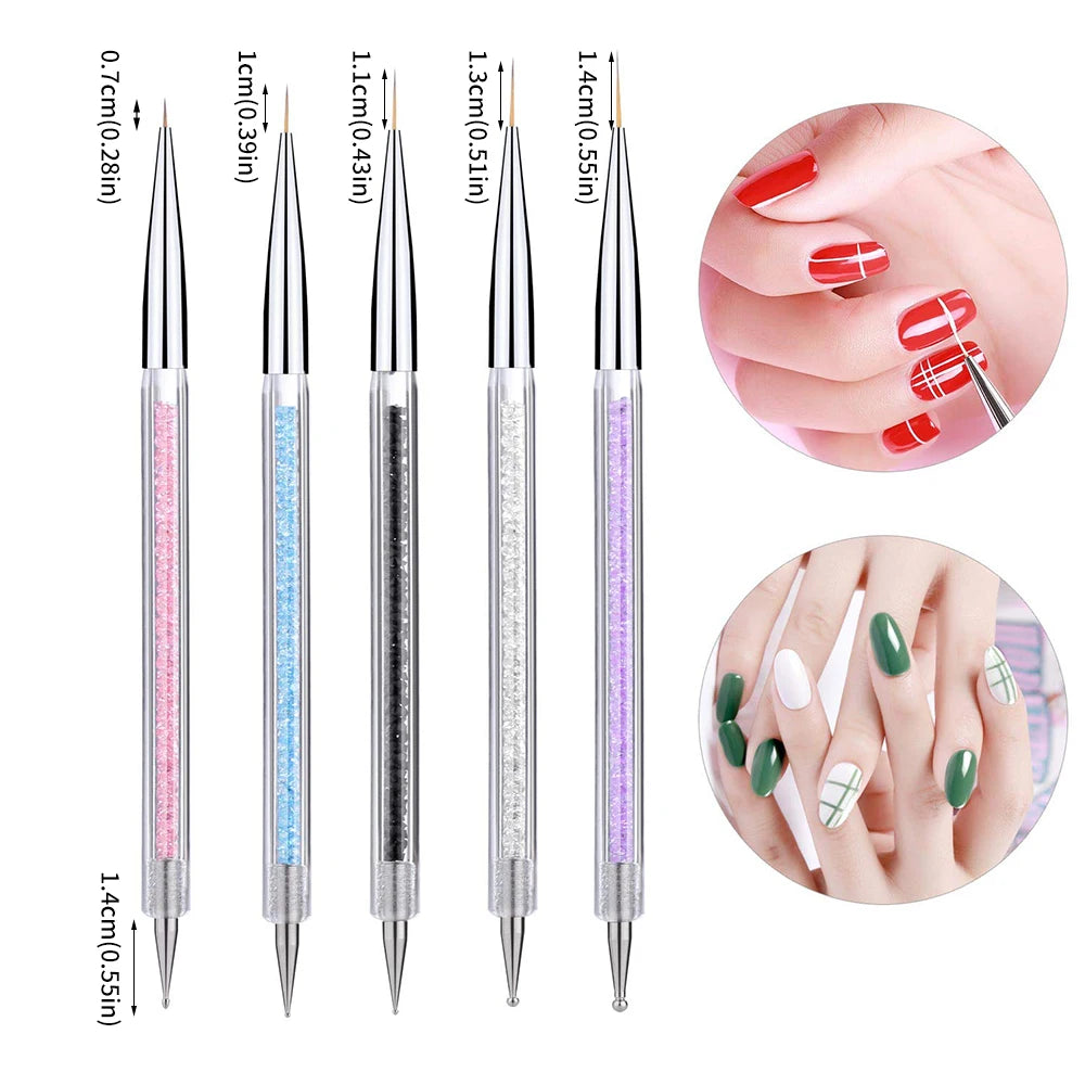 5pcs Premium Nail Art Liner Brush Set - Ultra-Fine Detailing Pens For Precision Manicure 6/9/12/15/26mm Long Line Nail Brushes *