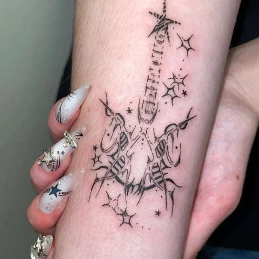 Electric Guitar Tattoo Stickers for Woman Man Arm Herbal Art Temporary Tatto Waterproof Punk Fake Tattoo Lasting Tattoo Sticker