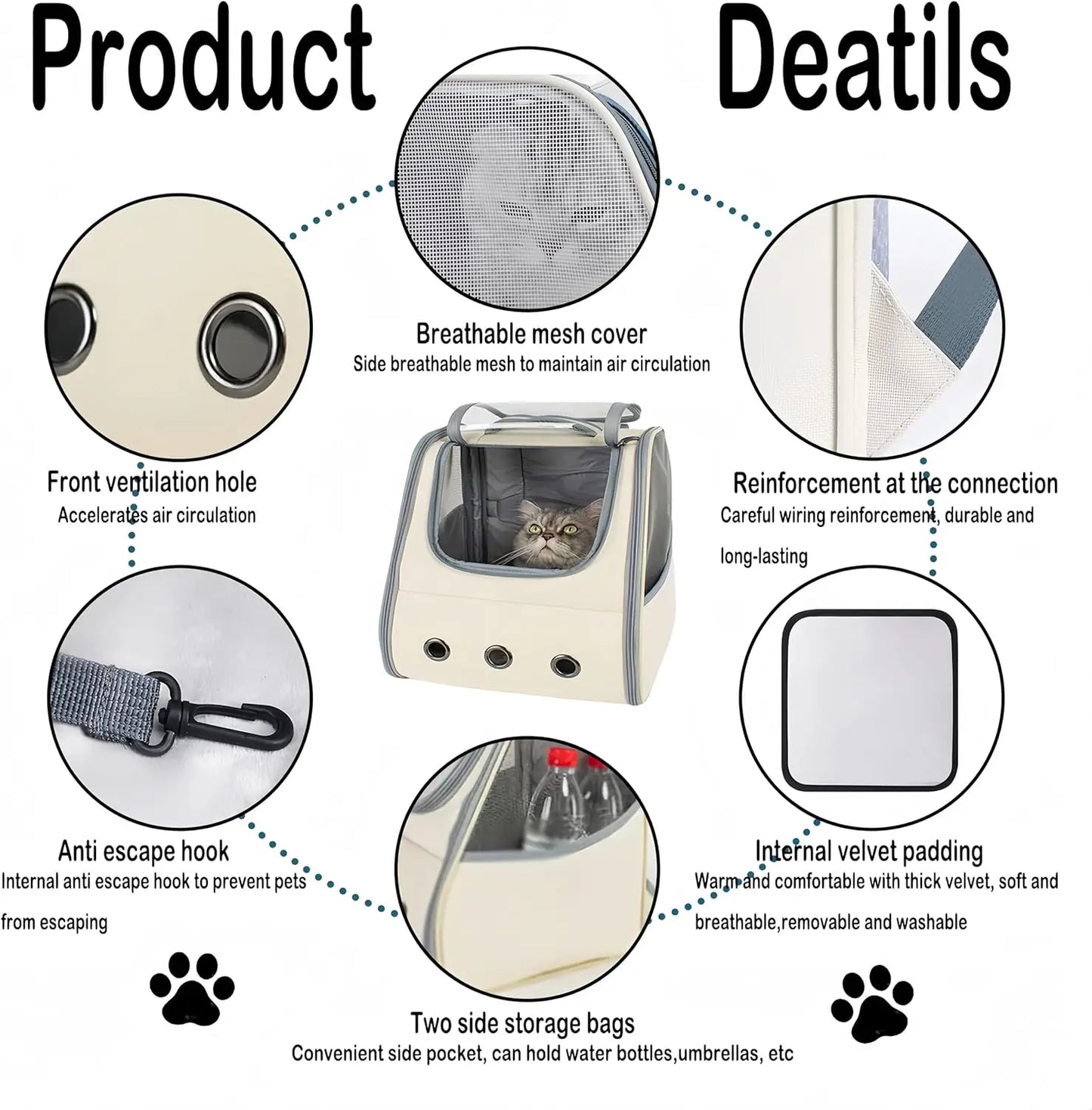 Pet Cat Backpack Travel Backpack for Medium Cats Bag for Pet with Breathable,Spacious and Cozy Design Cat Accessories（Grey）