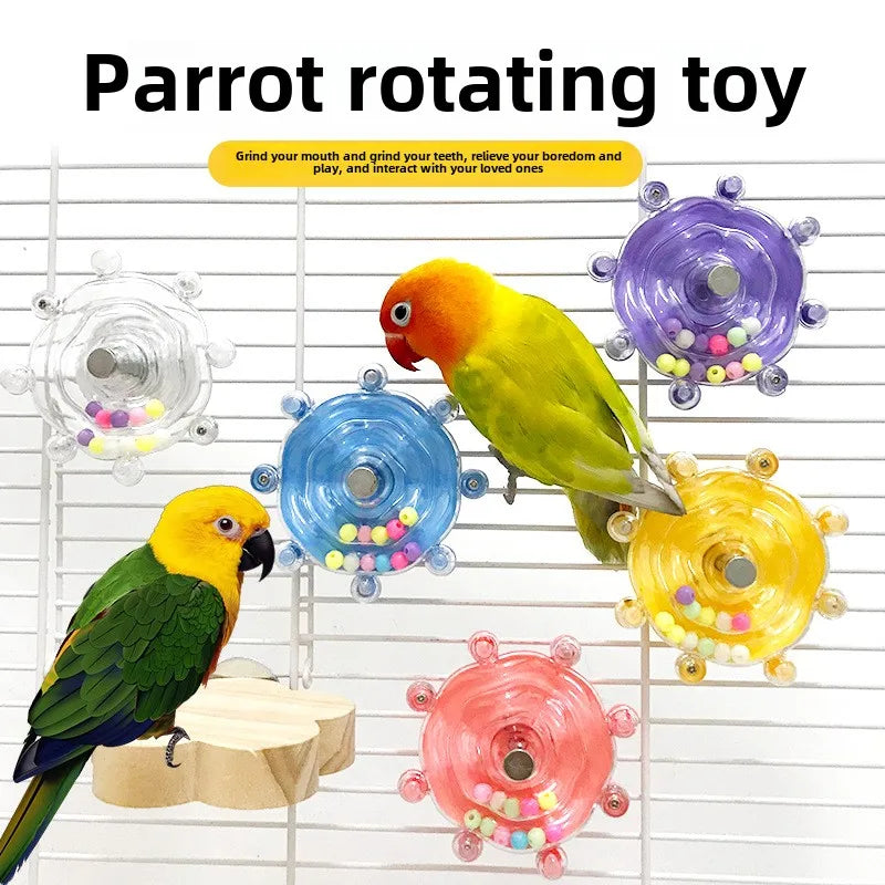 Parrot flying saucer, happy bird, boring toy