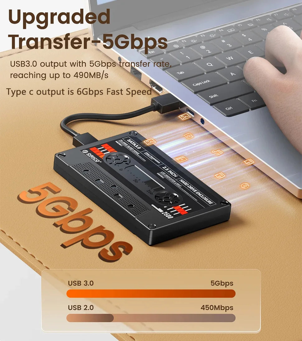 ORICO 2.5'' inch Hard Drive Enclosure USB C SATA III Classic SSD HDD External Case 6Gbps HD Storage Box Shockproof For PC Laptop