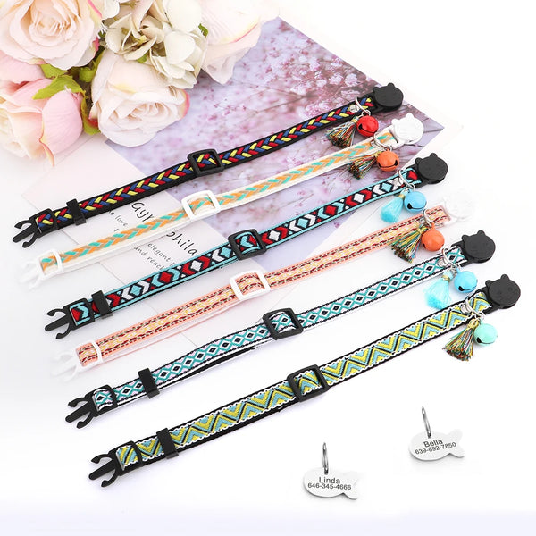 Personalized Nylon Cat Collar Safety Breakaway Small Dog Cats Collars Custom Pet ID Tag Necklace With Bell Gift For Cats Dogs