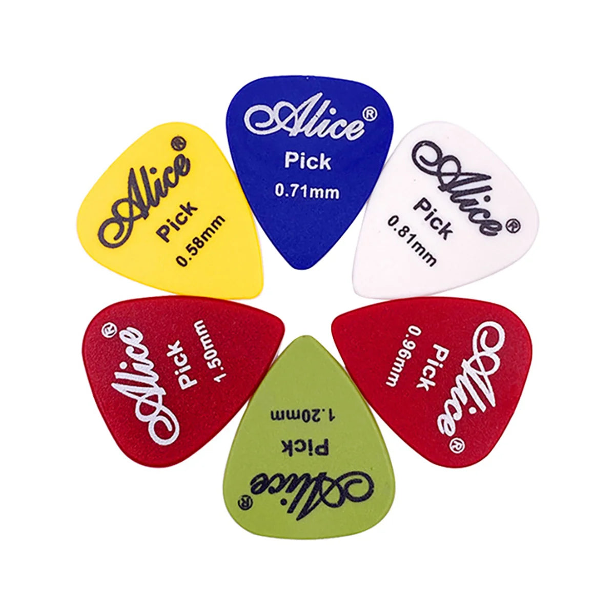 Alice Guitar Picks: Assorted Thicknesses (0.58/0.71/0.81/0.96/1.2/1.5mm) for Acoustic, Electric & Bass Guitars