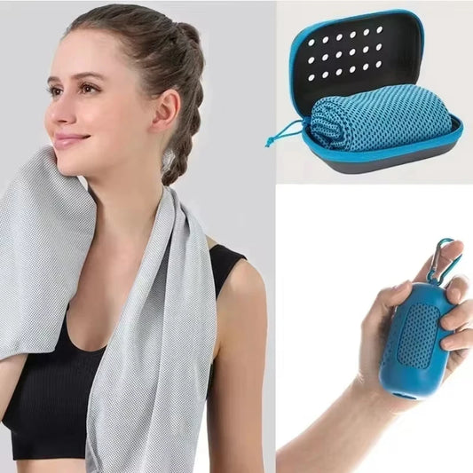 Portable Cooling Sport Towel with Ice Gel Pack - Quick Dry Polyester for Gym Running Fitness Outdoor