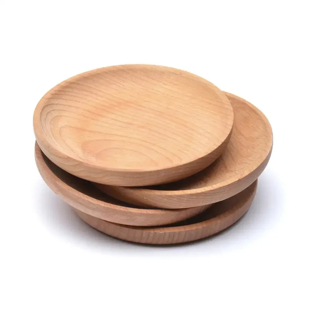 Eco - friendly Wooden Service Tray for Home, Hotel, School Party, Round Plate Snack, Cake, Fruits, Sushi, Dessert Tableware 30P