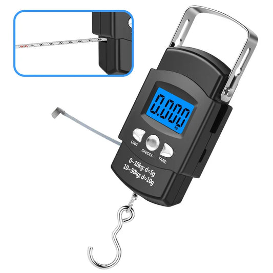 50kg/40kg 10g Portable Digital Scale LCD Electronic Hook Hanging Scale Baggage Weight with 100cm Retractable Measuring Tape